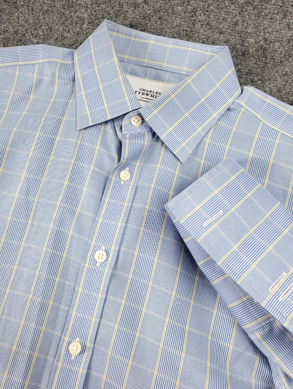 Charles Tyrwhitt Non Iron Dress Shirt 16.5 35 Blue Yellow Glen Plaid Check